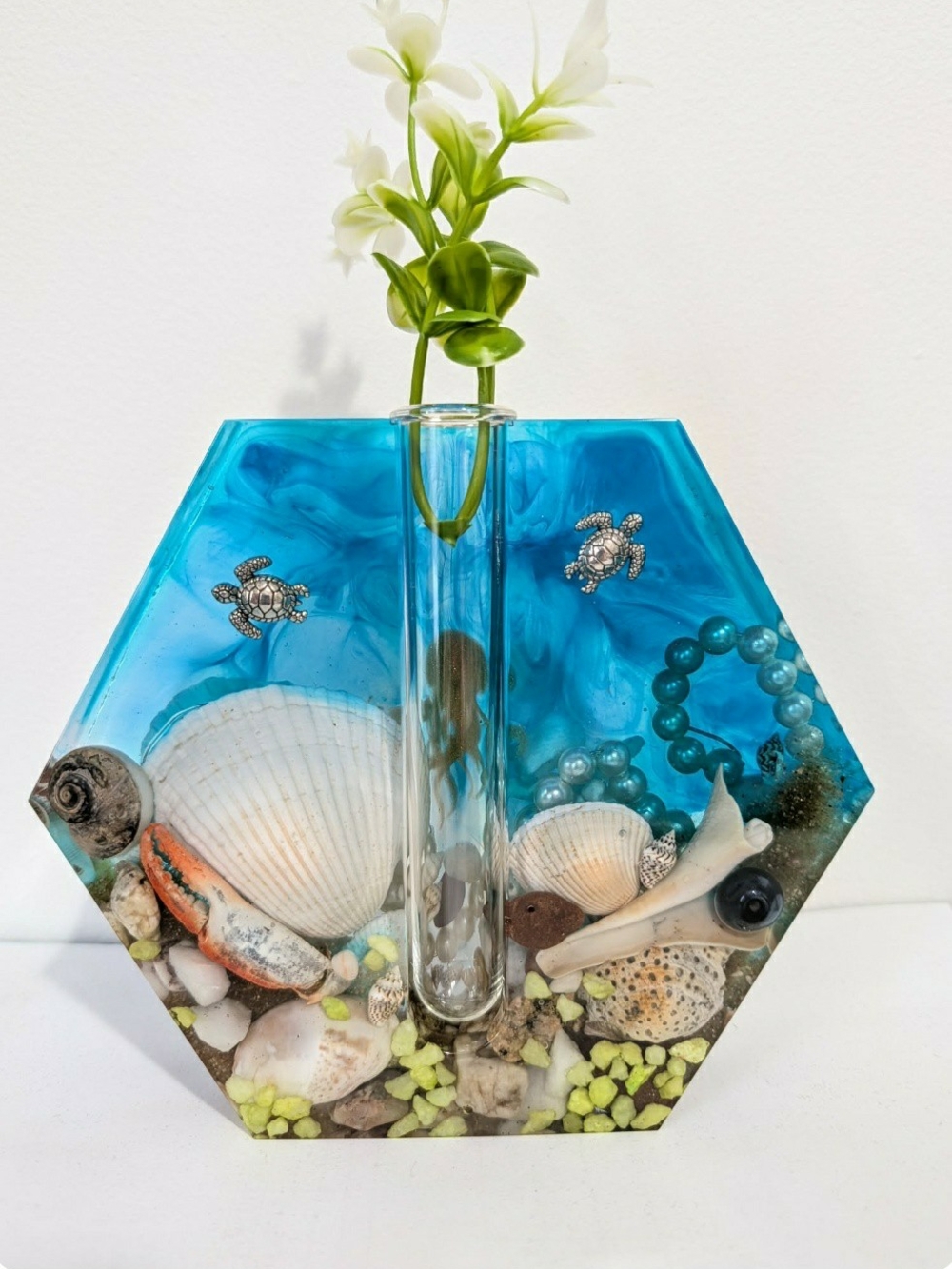 One of a Kind👌💙  Handmade Blue Resin Beach Vase | Coastal Décor |